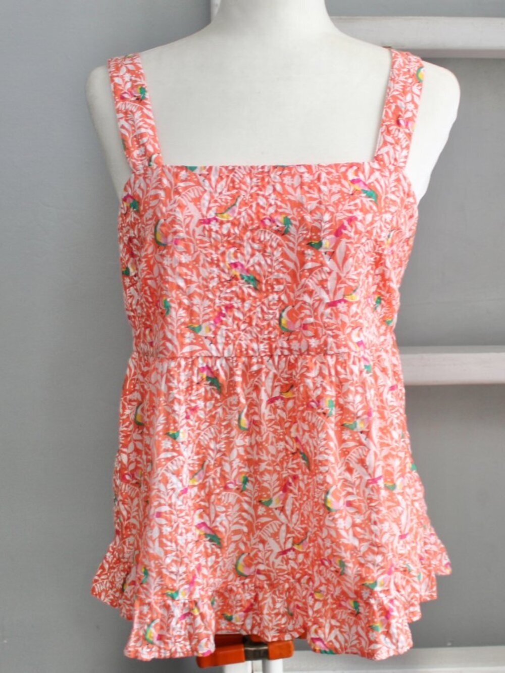 Loft Bird Tie Back Peplum Cami Flowy Ruffle Tank Top Orange Multicolor Size 6